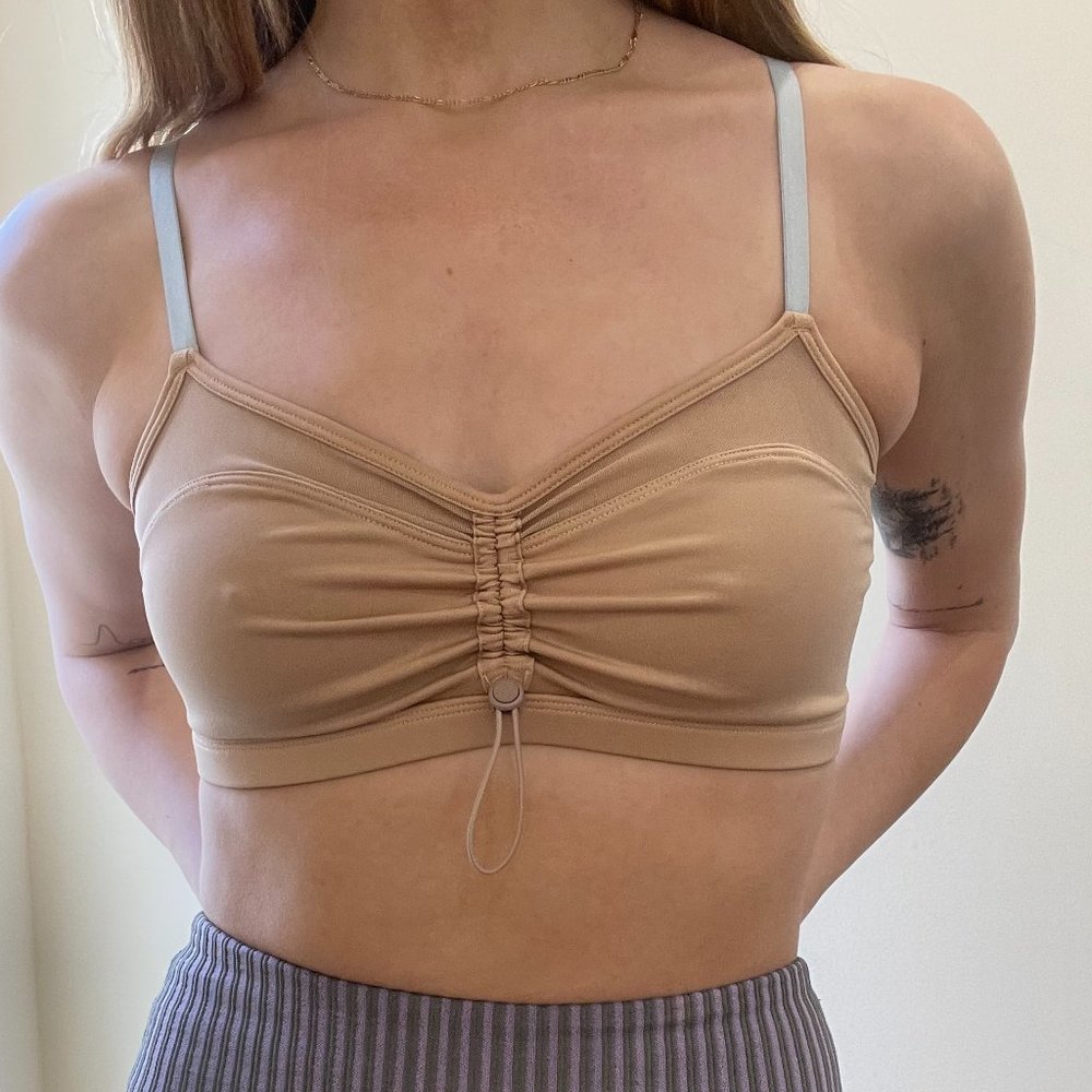 Fabletics Makayla Low Impact Sports Bra Small Tan Blue